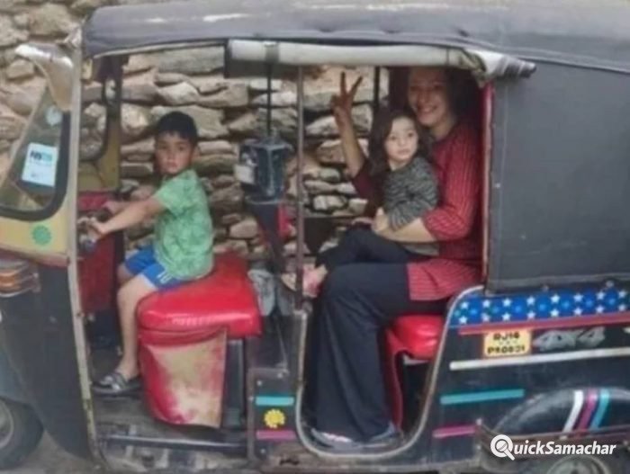 french woman in auto with children